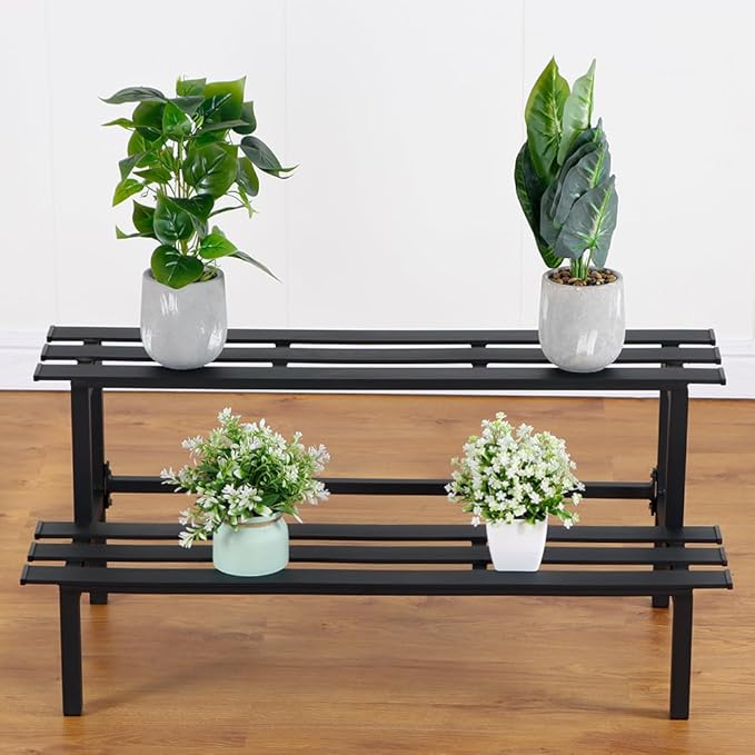 Sturdy 2-Tier Metal Plant Stand for Outdoor & Indoor, Decorative Planter Display Shelf Unit for Garden Patio Balcony Living Room