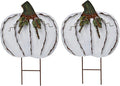 Veclotch 2set Pumpkin Garden Stake Metal Yard Sign Fall Decor, Decorative Decor Outdoor Stakes for Autumn Harvest Thanksgiving Halloween Rustic Decoration Home (White, 17''H)