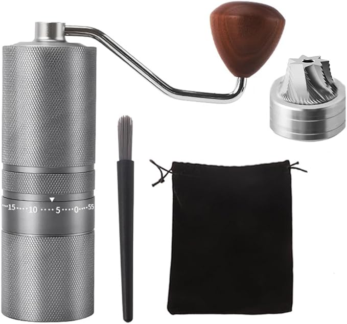 Manual Portable Coffee Grinder with 7 Star Conical Burr, 60 Clicks External Adjustment Full-Metal Coffee Grinder for Coffee Bean Grinder for Espresso, French Press, Travel, Camping, Home & Office Use