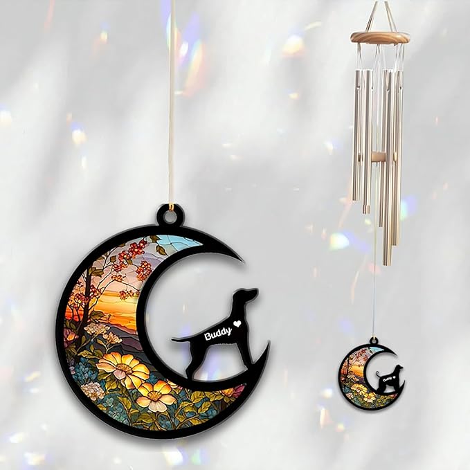 Vizsla Sun Catcher Wind Chime, Custom Sunflower Suncatcher Dog Memorial Wind Chime, Dog Loss Gift, Dog Sympathy Gift, Pet Loss Suncatcher, Outdoor Garden Decor