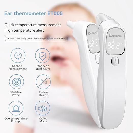 Berrcom 2-in-1 Forehead and Ear Thermometer with Magnetic Probe - Digital Infrared Thermometer for Adults & Babies, LED Display, 1s Reading, Auto Shut-Off