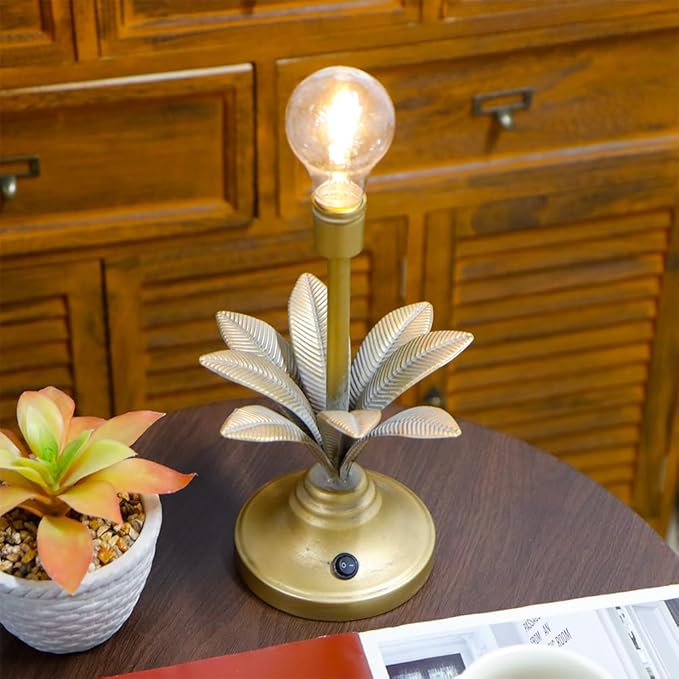 JHY DESIGN Battery Operated Lamp 13''H Vintage Decorative Night Lamp with LED Bulb Small Table Lamp for Bedroom Living Room Bedroom Kitchen Wedding Patio Home Decor(Antique Gold)