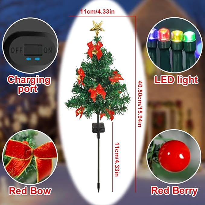 Solar Christmas Tree Lights Holiday Decorations, Outdoor Christmas Tree Waterproof Solar Xmas Garden Stake Lights, Prelit Xmas Trees for Outside Holiday Display Yard (Light, 2 Pcs)