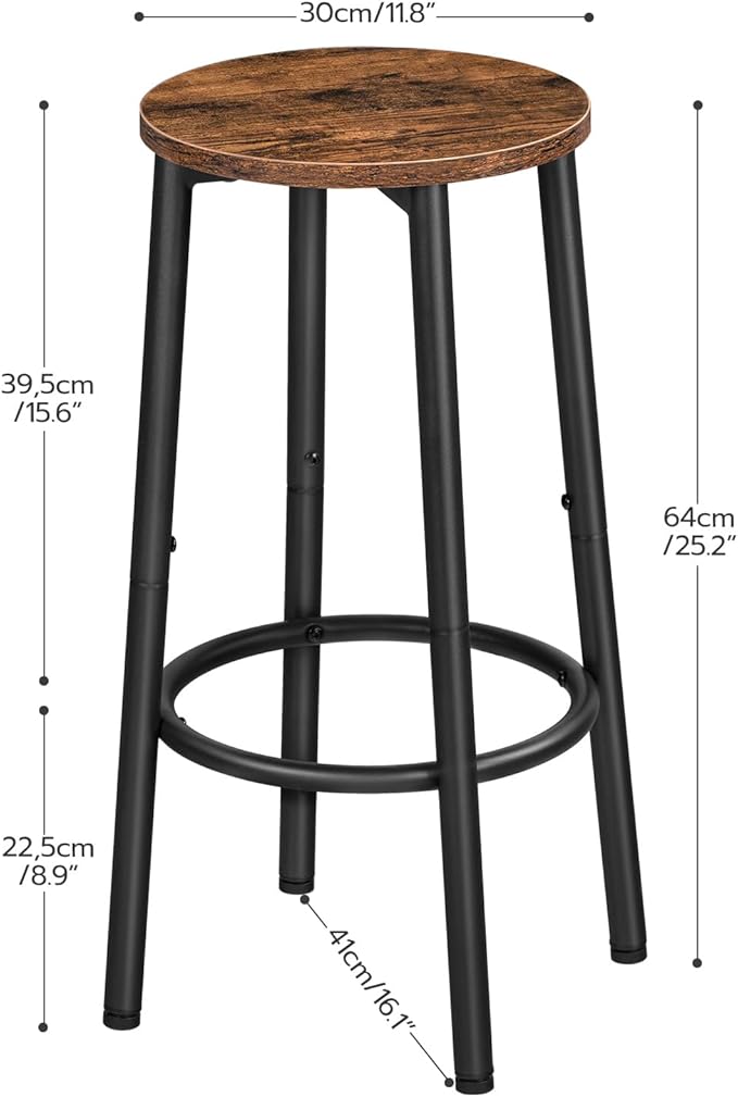 HOOBRO Bar Stools, Set of 2 Bar Chairs, Kitchen Round Height Stools with Footrest, Breakfast Bar Stools, Sturdy Steel Frame, for Dining Room, Kitchen, Party, Easy Assembly, Rustic Brown BF03BY01