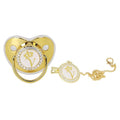 Personalized Golden Letter Baby Pacifier with Bling Design, Clips, Anti-Dust Cover for Newborn Photography