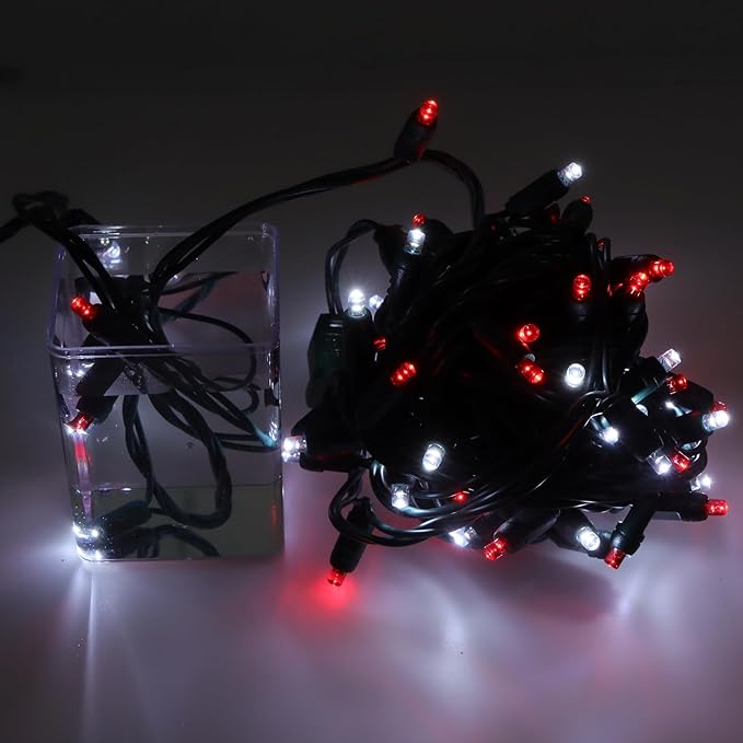 50 LED 5MM Red and Cool White Christmas Lights, 17FT Indoor/Outdoor String Light, Mini Lights for Garden, Patio, Christmas Trees - Green Wire, Commercial Grade, UL Listed