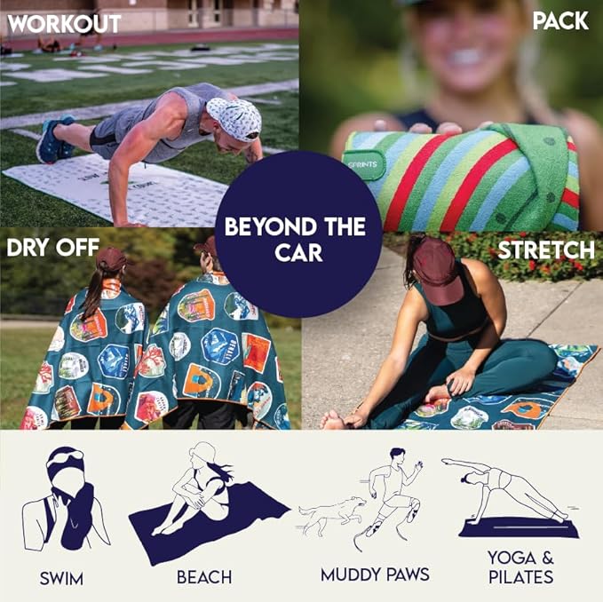 Sprints Athletic Running Towel, Full-Sized, Car Seat Cover - Performance Microfiber (Aztec Artisans & Chocolate Currency)
