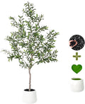 Artificial Olive Trees Indoor,Faux Olive Tree with White Planter Pot,Artificial Plants Lifelike Fruits for Home Office MeetingRoom Living Room Indoor Outdoor Decor(4.2ft)