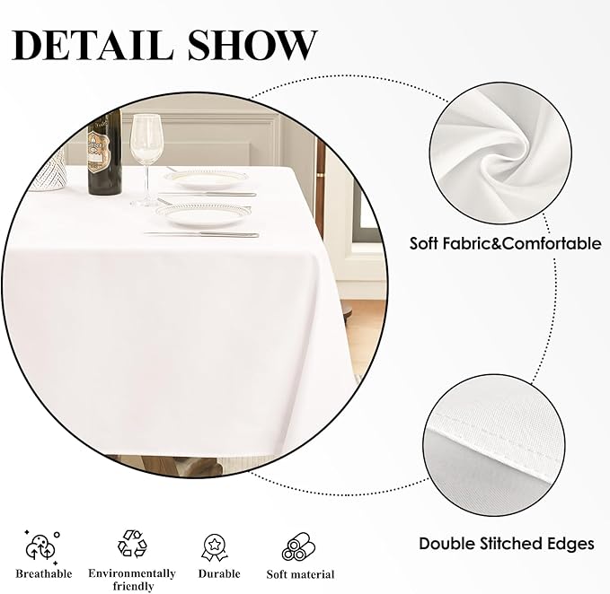 Square Tablecloth 52 x 52 Inch White Tablecloths Stain-Wrinkle Resistant Washable Polyester Table Cloths for Holiday, Buffet Parties, and Weddinge