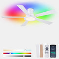 Ayaoty White Ceiling Fan with Light Flush Mount - 52in Low Profile Ceiling Fan with RGB Light and 5 Reversible Fan Blades, LED 3CCT Dimmable, Modern Indoor Fan Light for Bedroom, Party, White