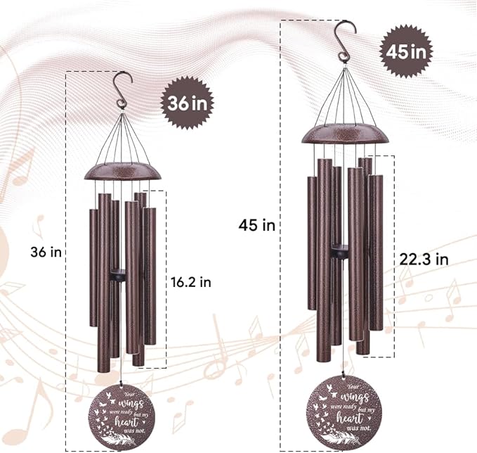 Wind Chimes Personalized, Metal Deep Tone Wind Chimes in Loving Memory, Custom Windchime for Loss of Loved Mom/Dad, Sympathy Memorial Gifts Outdoor 36inch (Produced in USA)