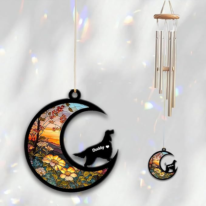 Gordon Setter Sun Catcher Wind Chime, Custom Sunflower Suncatcher Dog Memorial Wind Chime, Dog Loss Gift, Dog Sympathy Gift, Pet Loss Suncatcher, Outdoor Garden Decor