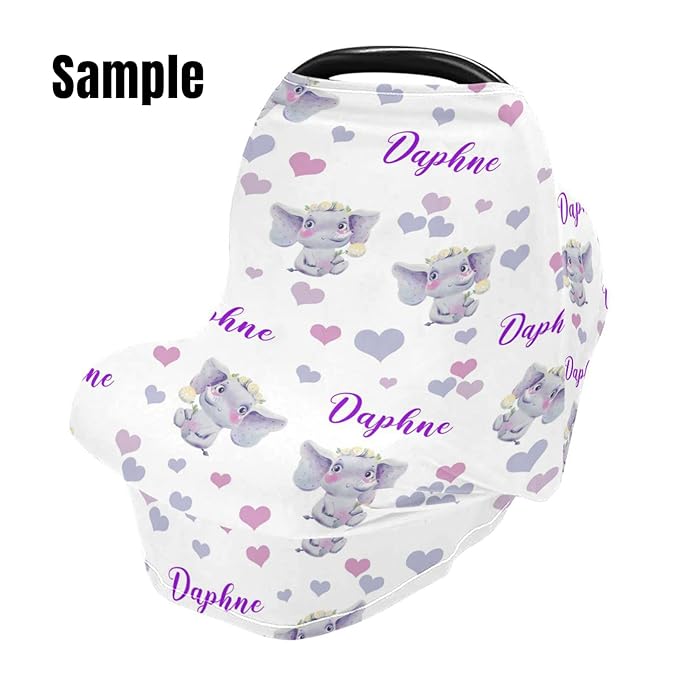 Personalized Black Bear Baby Car Seat Covers with Name, Custom Nursing Cover Breastfeeding for Babies, Carseat Canopy for Boys and Girls, Infant Stroller Cover, Breathable Carseats Cover