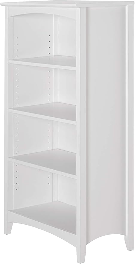 Camaflexi Shaker Style 4 Shelf Bookcase / Solid Wood / 48 inch High / Adjustable Shelving / Closed Back / Display Bookshelf for Living Room, Bedroom, Home and Office, White