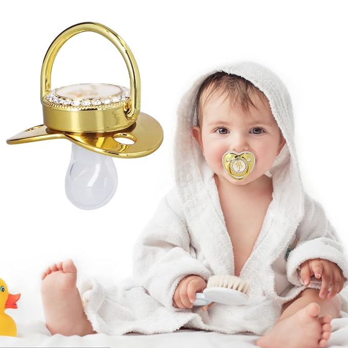 Personalized Golden Letter Baby Pacifier with Clips, Anti-Dust Cover for Newborn Photography, Letter