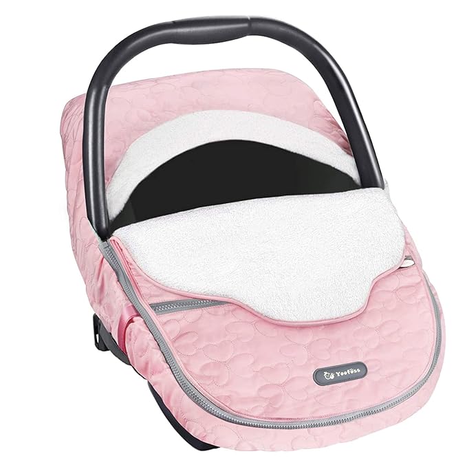 Yoofoss Baby Car Seat Cover Winter Carseat Canopies Cover to Protect Baby from Cold Wind, Super Warm Plush Fleece Baby Carrier Cover for Infant Boys Girls (Pink)