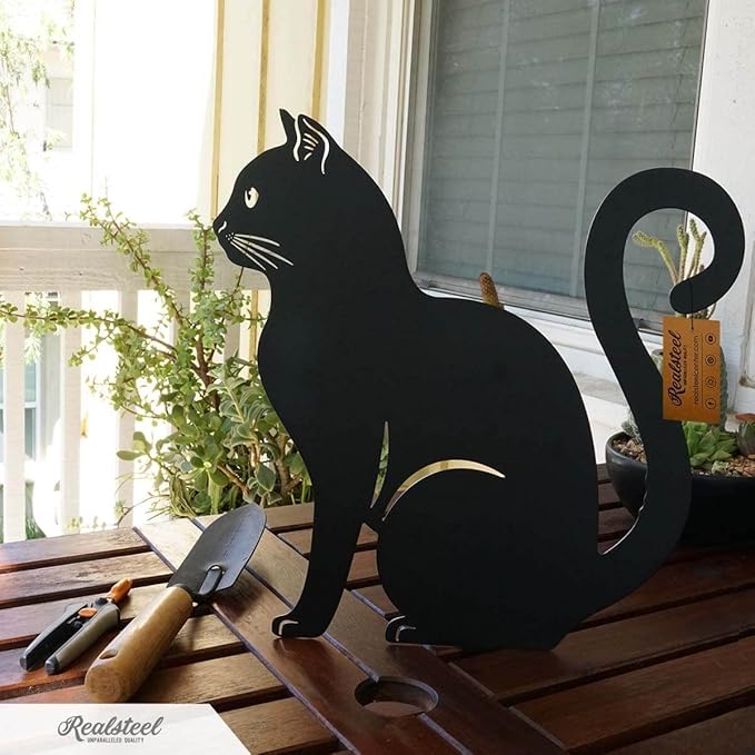 RealSteel I 3 Pack Steel Cat Garden Decor I Outdoor Yard Decorations I Gift for Cat Lovers I Lawn Ornaments and Statues I Garden Signs Decorative Outdoor - Black