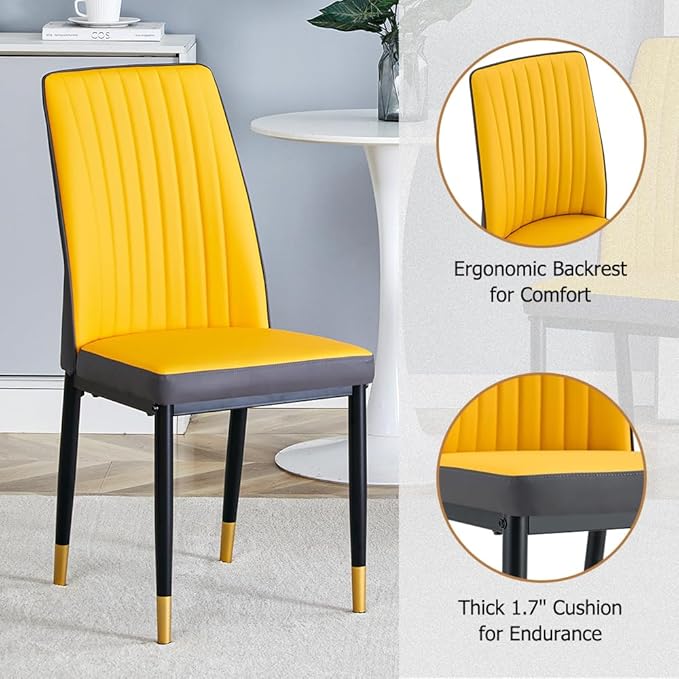 Modern Dining Table Set for 6, Marble Kitchen Table Chair Set for 6, Rectangular Kitchen Table with 6 Pu Leather Upholstered Chair for Dining Room