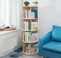 Heehee Rotating Wooden Bookshelf 360 Display 4 Tier Floor Standing Bookcase Storage Rack for Kids&Adults Solid Wood Bookshelf Organizer
