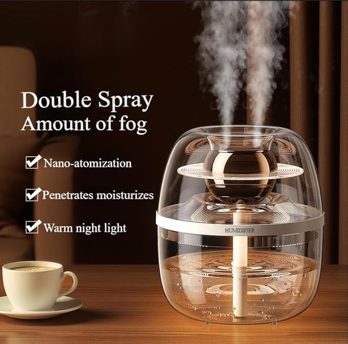 105 oz (3000ml) Essential Oil Aromatherapy Diffuser, Transparent Dual Spray Large Capacity Humidifier with Night Light for Large Rooms, Office, Home, Spa, Yoga, Bedroom, Gym (White)
