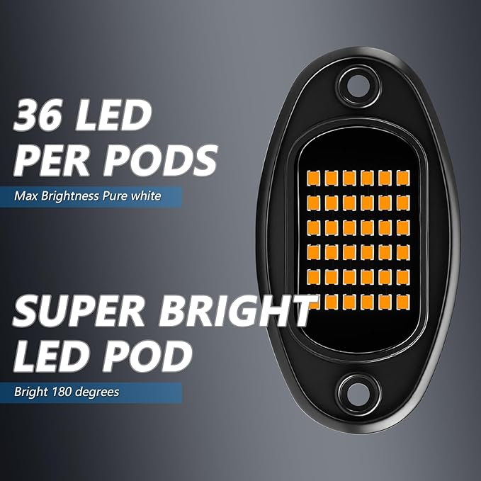 Rock Lights Ultra Bright LED Neon Underglow Lights Waterproof for Trucks Pickup SUV UTV ATV RZR Car Boats Motorcycle (Yellow, 4 Pods)