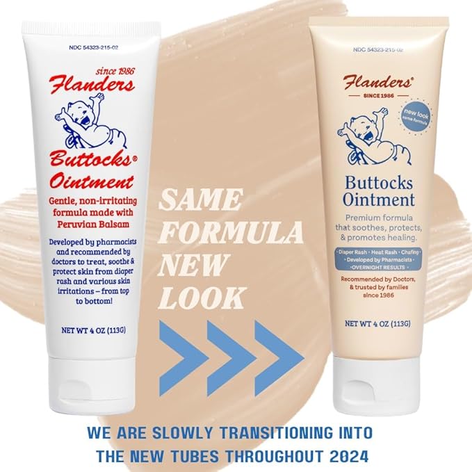 Flanders Buttocks Ointment – Zinc Oxide Diaper Rash Cream, 4oz Tube, Thick Barrier Paste for Baby & Adult Skin, Heat Rash, Chafing & Irritation Relief