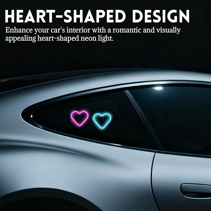 Romantic Heart-Shaped Car LED Ambient Light - Solar & Type-C Powered, 5 Lighting Modes, Universal Fit, for Women (Ice Blue)