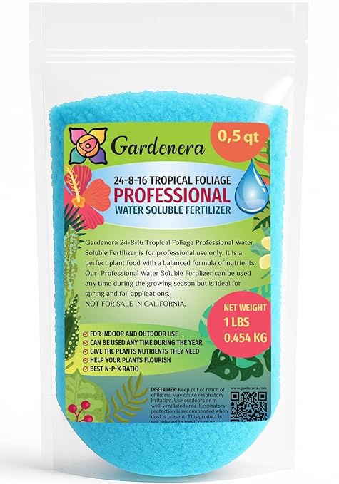 Premium 24-8-16 All Purpose Water Solubable Fertilizer for All Plants by Gardenera - Ideal for Flowers, Plants, Vegetables, Trees, Shrubs, Lawns and Houseplants [16 OZ]
