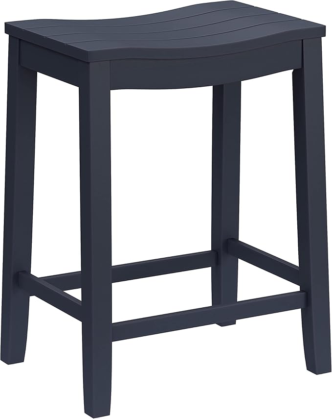 Hillsdale Fiddler Wood Backless Counter Height Stool with Saddle-Style Seat, Navy