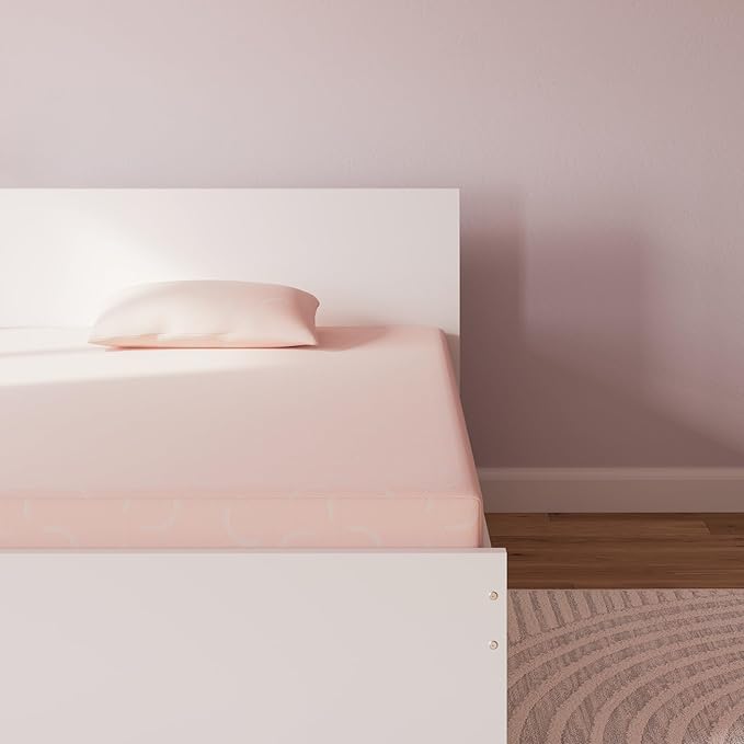 Signature Design by Ashley Full Size iKidz 7 Inch Firm Gel Memory Foam Mattress with Stretch Knit Cover & Pillow Included, Pink Coral, Fiberglass Free, Mattress in A Box