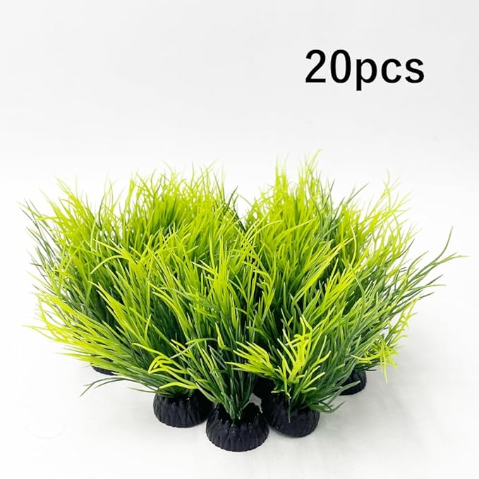 Smoothedo-Pets Aquarium Plants Fish Tank Decorations Small Size/2inch Ornament Plastic Artificial Plant Goldfish Waterscape Fish Hides Mini Grass Set (20pcs/Green)