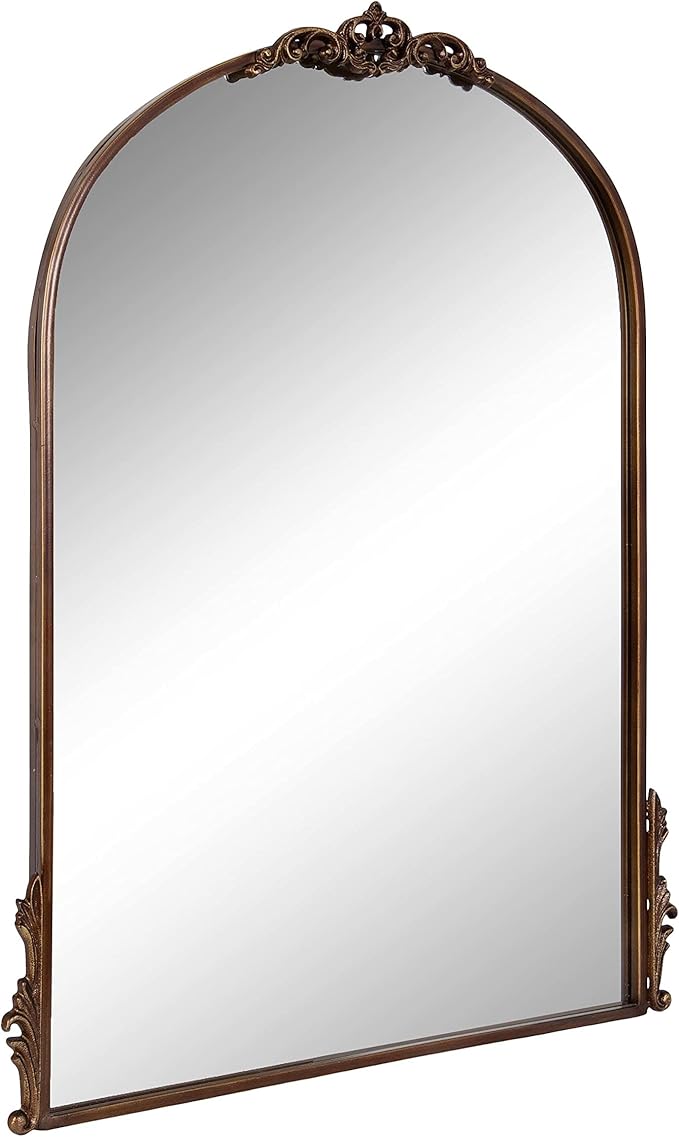 Kate and Laurel Myrcelle Traditional Arched Mirror; 25 x 33; Bronze; Decorative Vintage Arch Mirror with Ornate Garland Detailing Along The Crown and Edges of The Frame