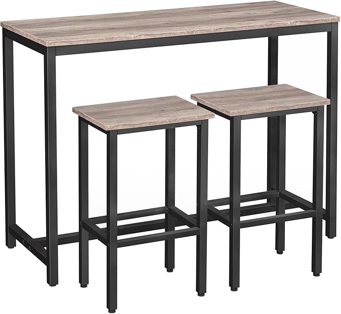 HOOBRO Bar Table and Chairs Set, 47.2” Rectangular Pub Table with 2 Stools for Small Space, High Top Table, 3-Piece Breakfast Table Set, Sturdy Metal Frame, Easy to Assemble, Greige BG52BT01