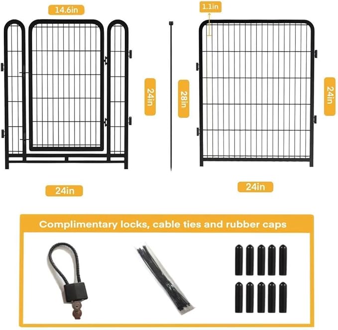 Dog Playpen 24 inch(H) 8 Panels Dog Fence Outdoor for Yard. Wide Door Low Threshold，Metal Dog Pen Heavy Duty Pet Puppy Exercise Pen for Rv Camping Garden Yard, Total 15.7 Ft(L)