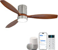 Sofucor 52 Inch Smart Ceiling Fans with Light-Modern Solid Wood Outdoor 3 Blades Ceiling Fan with Alexa/Google/APP/Remote Control for Bedroom Living Room Indoor Farmhouse Patio,DC Motor,Silver & Brown