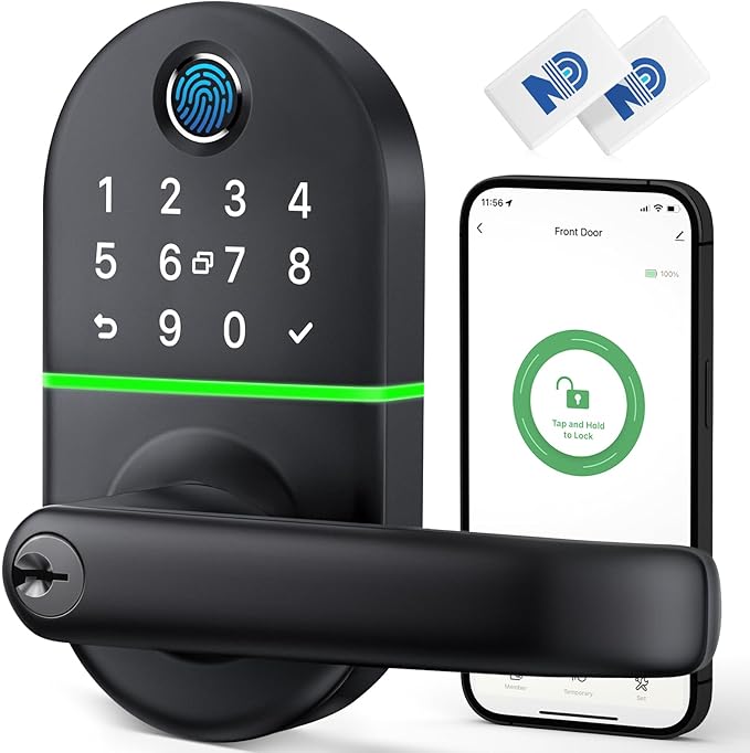Smart Keypad Door Lock with Handle: NICE DIGI Keyless Entry Electronic Lock for Front Door, Easy Installation (Black)