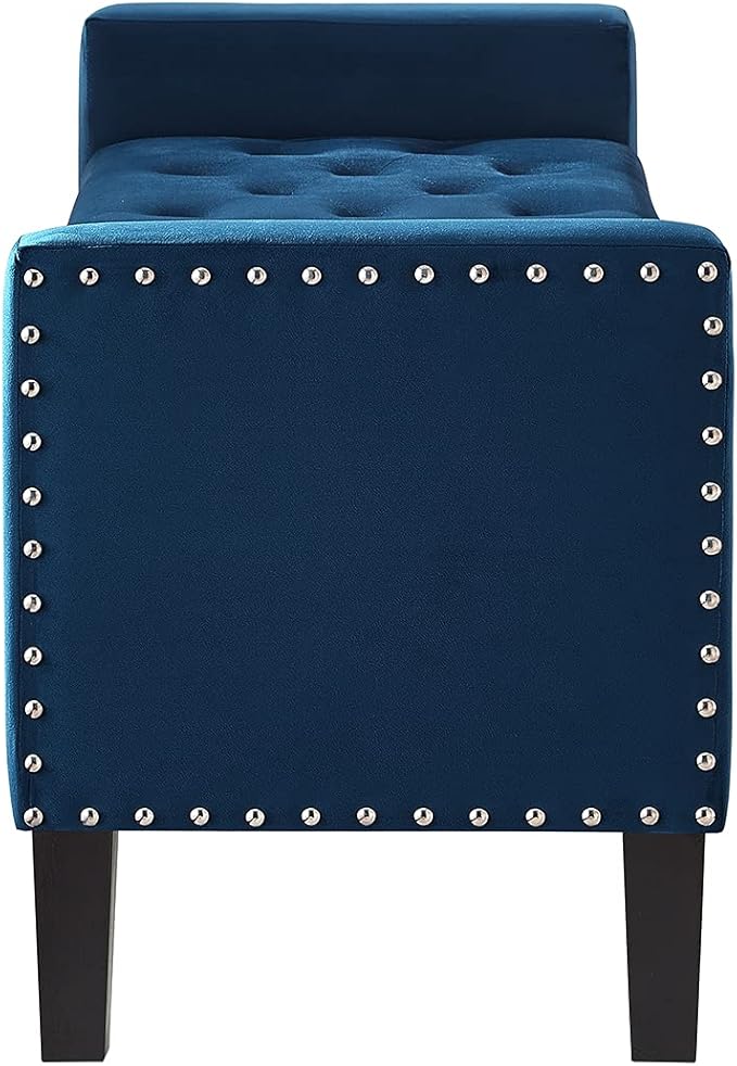 24KF Velvet Modern Upholstered Tufted Button Storage Bench with Arms for Bedroom,Entryway Living Room Soft Padded Seat-Navy
