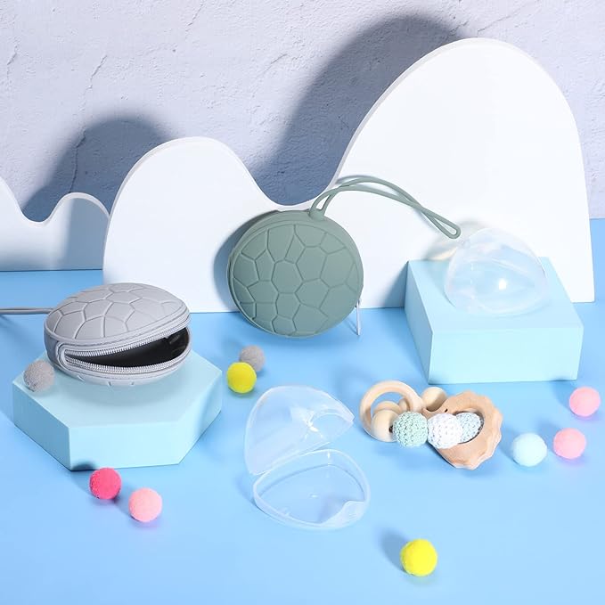 Nuanchu 4 Pieces Pacifier Holder Case Set 2 Silicone Portable Pacifier Case Cover Pouch for Diaper Bag with 2 Transparent BPA Free Pacifier Storage Container Box(Gray, Army Green)