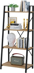 BON AUGURE Farmhouse Ladder Shelf Bookcase, 4 Tier Rustic Ladder Bookshelf, Standing Leaning Book Shelves for Living Room (Vintage Oak)