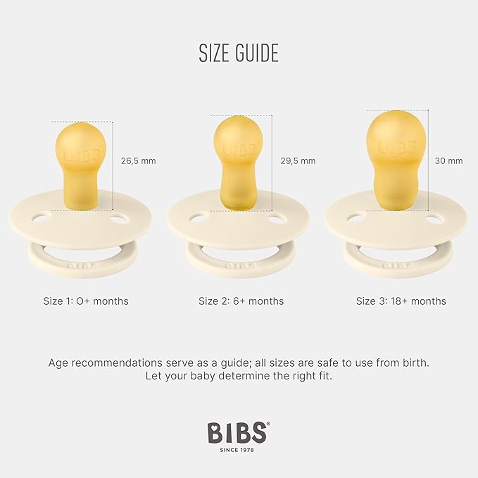 BIBS Pacifiers - Colour 4-Pack | BPA Free Baby Pacifier | Round Nipple Binkies | Natural Rubber Latex Soother | Made in Denmark | Size 1 (0-6 Months) | Blush