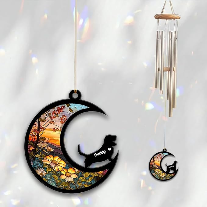 Basset Hound Sun Catcher Wind Chime, Custom Sunflower Suncatcher Dog Memorial Wind Chime, Dog Loss Gift, Dog Sympathy Gift, Pet Loss Suncatcher, Outdoor Garden Decor