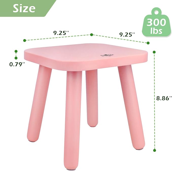 BEE&OAK Wooden Step Stools for Adults, Solid Rubber Wood Non-Slip Step Foot Stool, Heavy Duty 300 lbs One Step Stool for Bedroom, Bathroom, Kitchen (Pink, 9.25" (D) x 9.25"(W) x 8.86"(H))