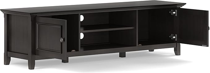 SIMPLIHOME Amherst 72-inch Wide Solid Wood Low TV Stand in Hickory Brown, Transitional-Style Media Console for Living Room with Cable Management, Fits 80" TVs