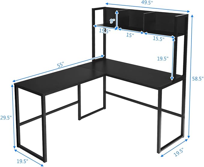 Tangkula Reversible L-Shaped Desk with Hutch, Space Saving Corner Computer Desk with Storage Shelves, Home Office Study Writing Desk Computer Workstation with Storage Bookshelf, Gaming Desk