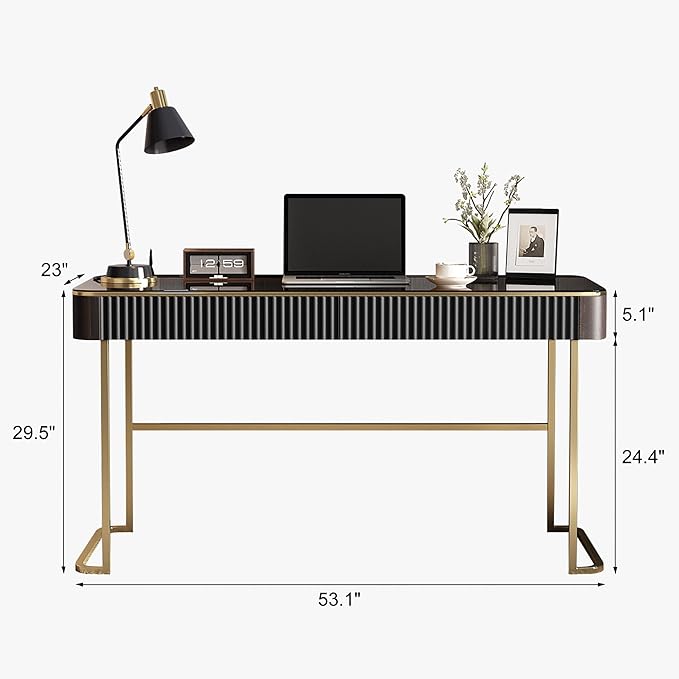 Lartis Makeup Vanity no Mirror with Built-in Outlet Home Office Desk Computer Desk for Makeup Working Studying Intelligent Socket with USB Port