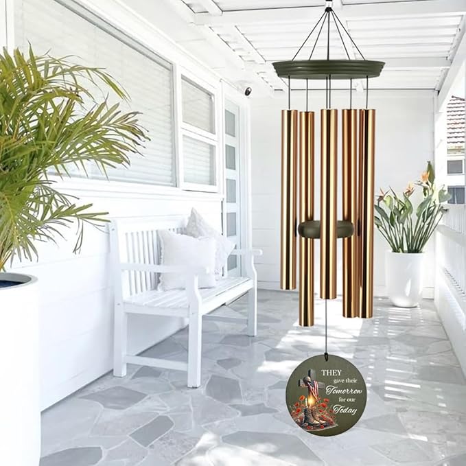 Memorial Wind Chimes, 36inch Personalized Wind Chimes, Sympathy Gifts, in Loving Memory of US Veteran/Soldier, in Loving Memory of Dad, Condolences Wind Chime (Produced in USA)
