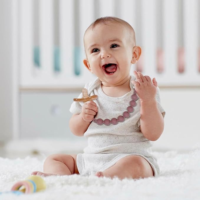 4 Pcs Brown Baby Silicone Teething Pacifier Clip,One-piece Design,Round Shape,Smooth Surface,BPA Free.