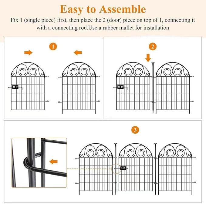 Tall Garden Animal Barrier Fence With Gate, 32 in(H)×27 in(L) 8 Panels Dog Digging Fencing Barrier, Black Metal Temporary Fence, Reusable Defense Fences For Outdoor Yard. Total 17.5 Ft│Patented