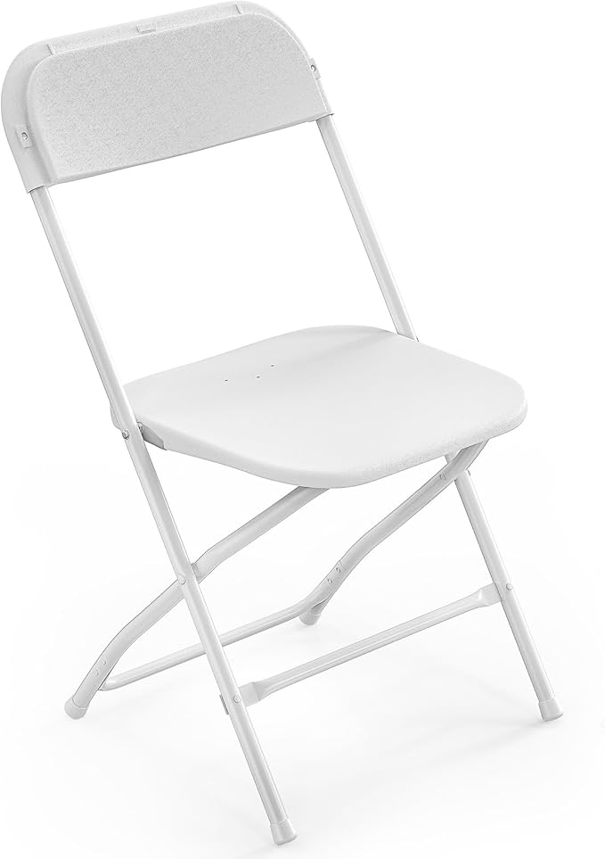 VINGLI 1 Pack White Plastic Folding Chair, Indoor Outdoor Portable Stackable Commercial Seat with Steel Frame 350lb. Capacity for Events Office Wedding Party Picnic Kitchen Dining