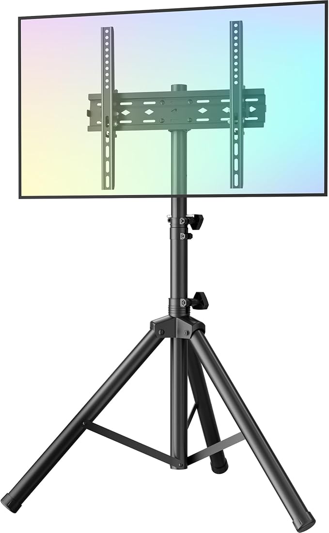 FORGING MOUNT Tripod Portable Floor TV Stand,Foldable Stand Height Adjustable for Portable Display Floor TV Stand 26-65" Flat Screen/Curved TVs, Holds Up to 77lbs